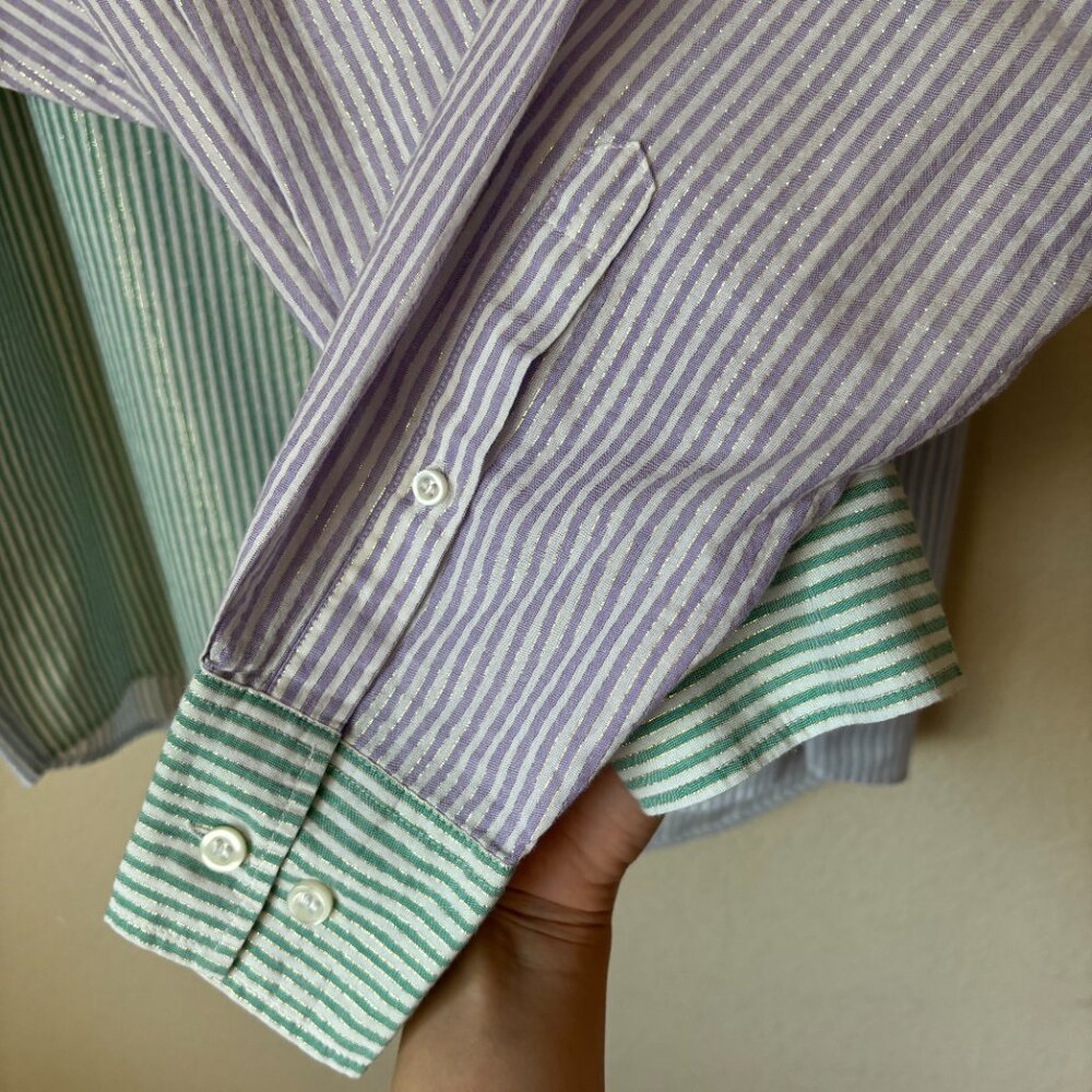 GAP Metallic Mixed Stripe Oversized Button Up Big… - image 9